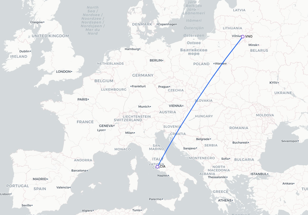 Kelionės maršrutas Vilnius – Roma – Vilnius