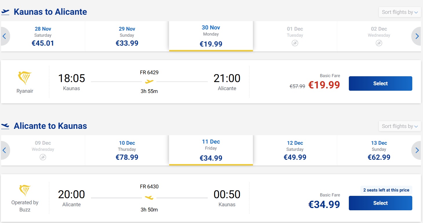 Pigūs bilietai į Alikantę iš Kauno nuo 55 eurų