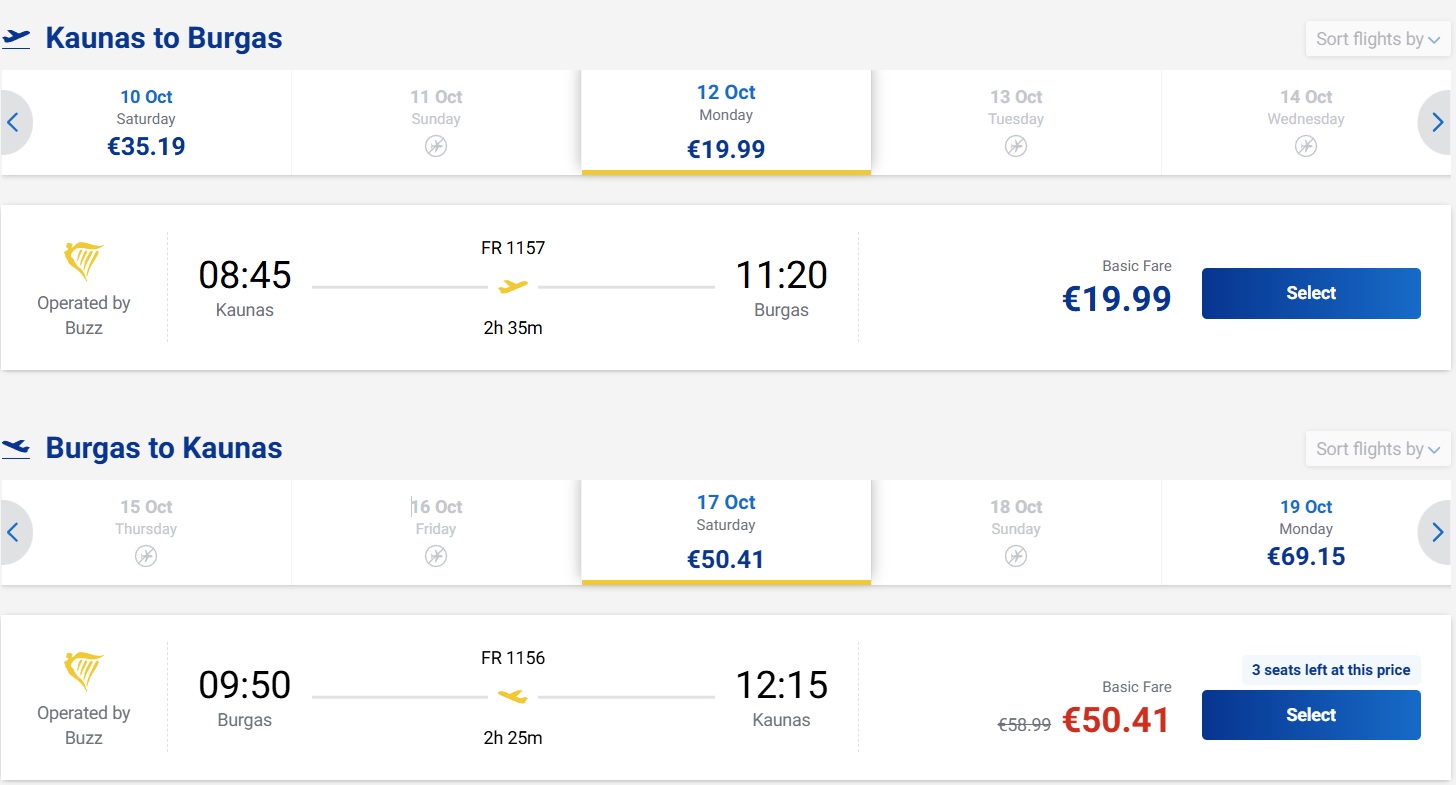 Pigūs bilietai į Burgasą iš Kauno nuo 70 eurų