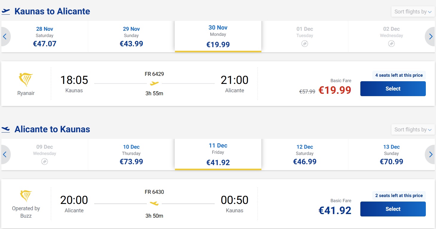 Pigūs bilietai į Alikantę iš Kauno nuo 62 eurų