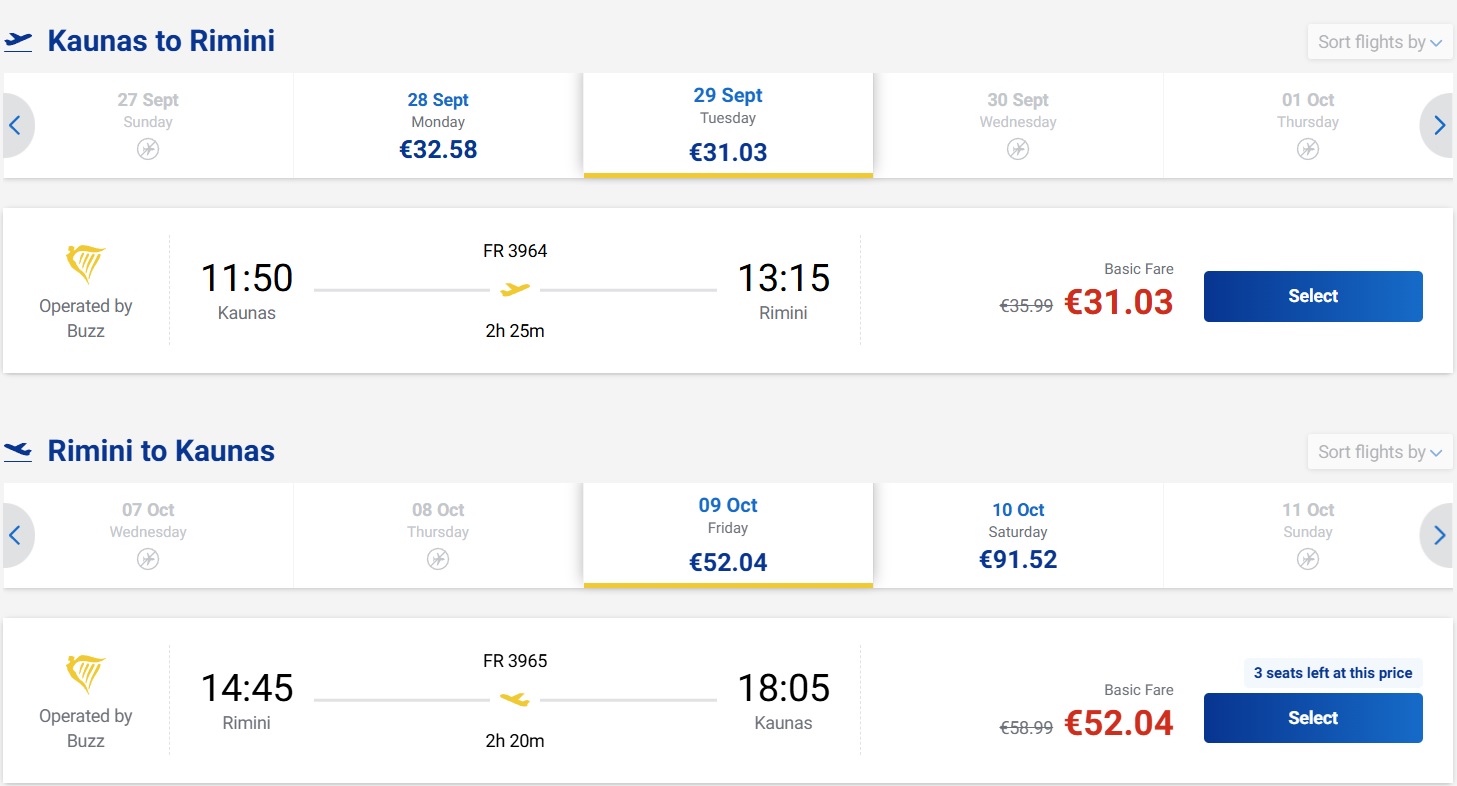 Pigūs bilietai į Riminį iš Kauno nuo 83,07 eurų