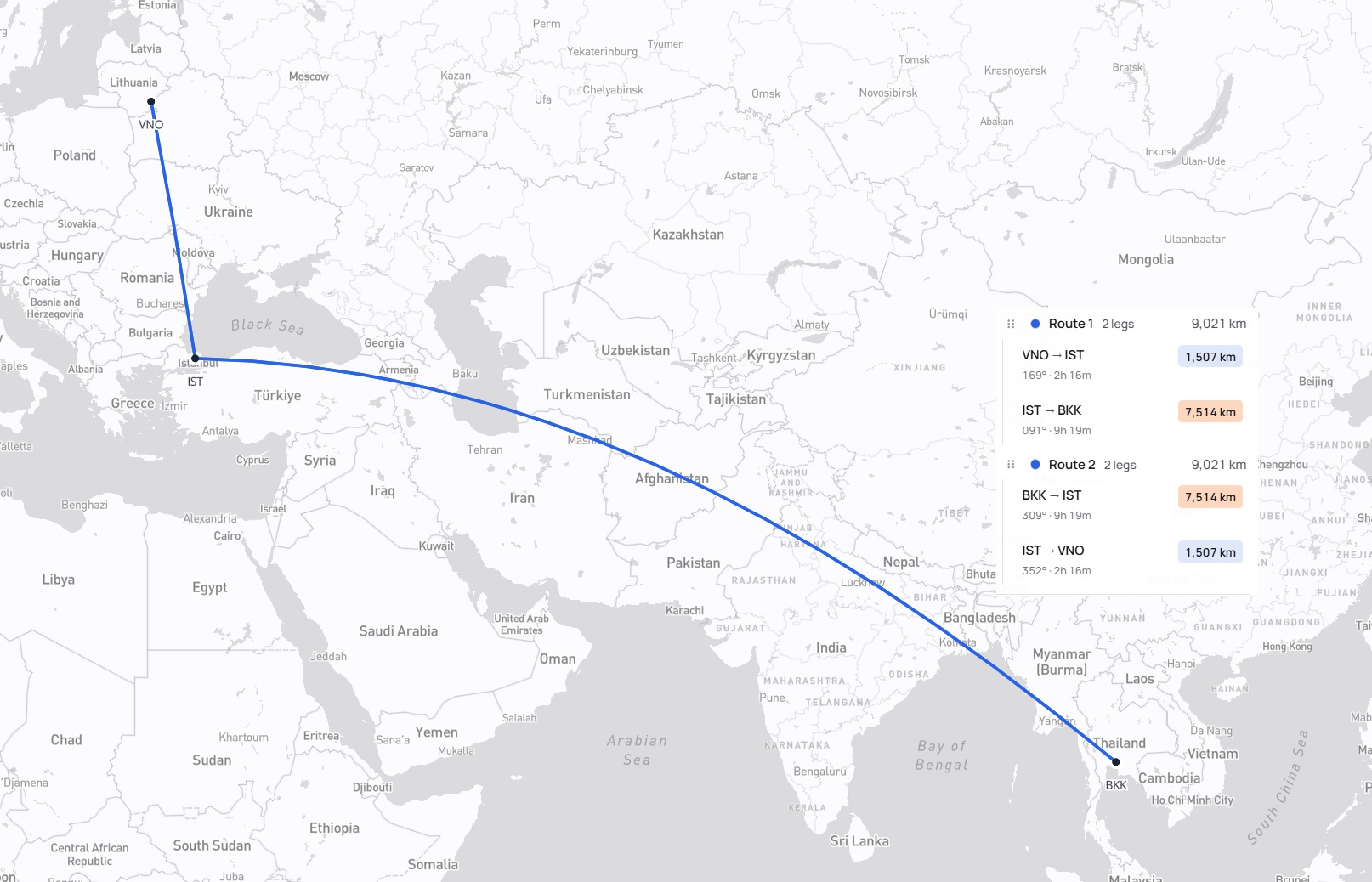 Kelionės maršrutas Vilnius – Stambulas – Bankokas – Stambulas – Vilnius