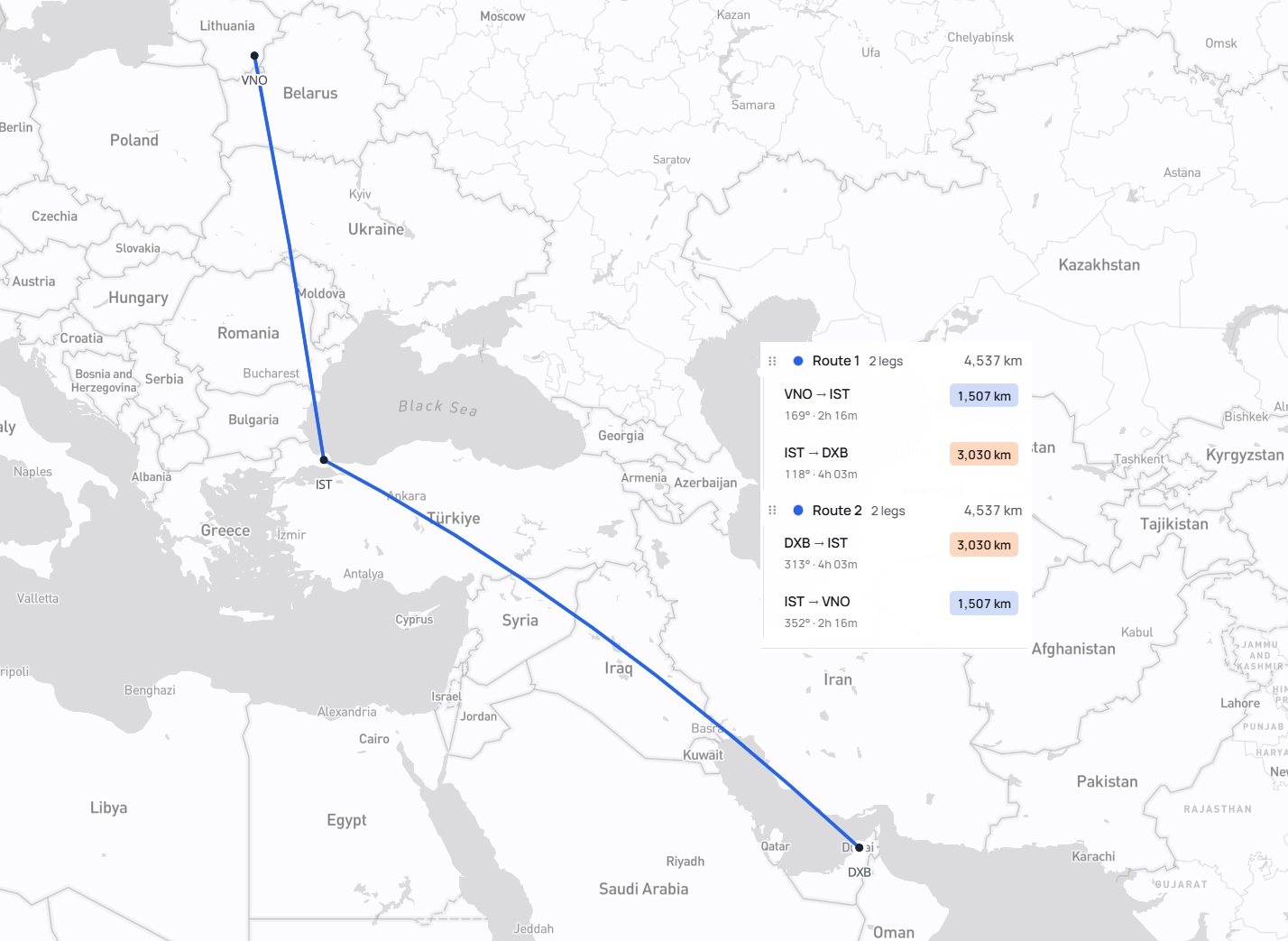 Kelionės maršrutas Vilnius – Stambulas – Dubajus – Stambulas – Vilnius