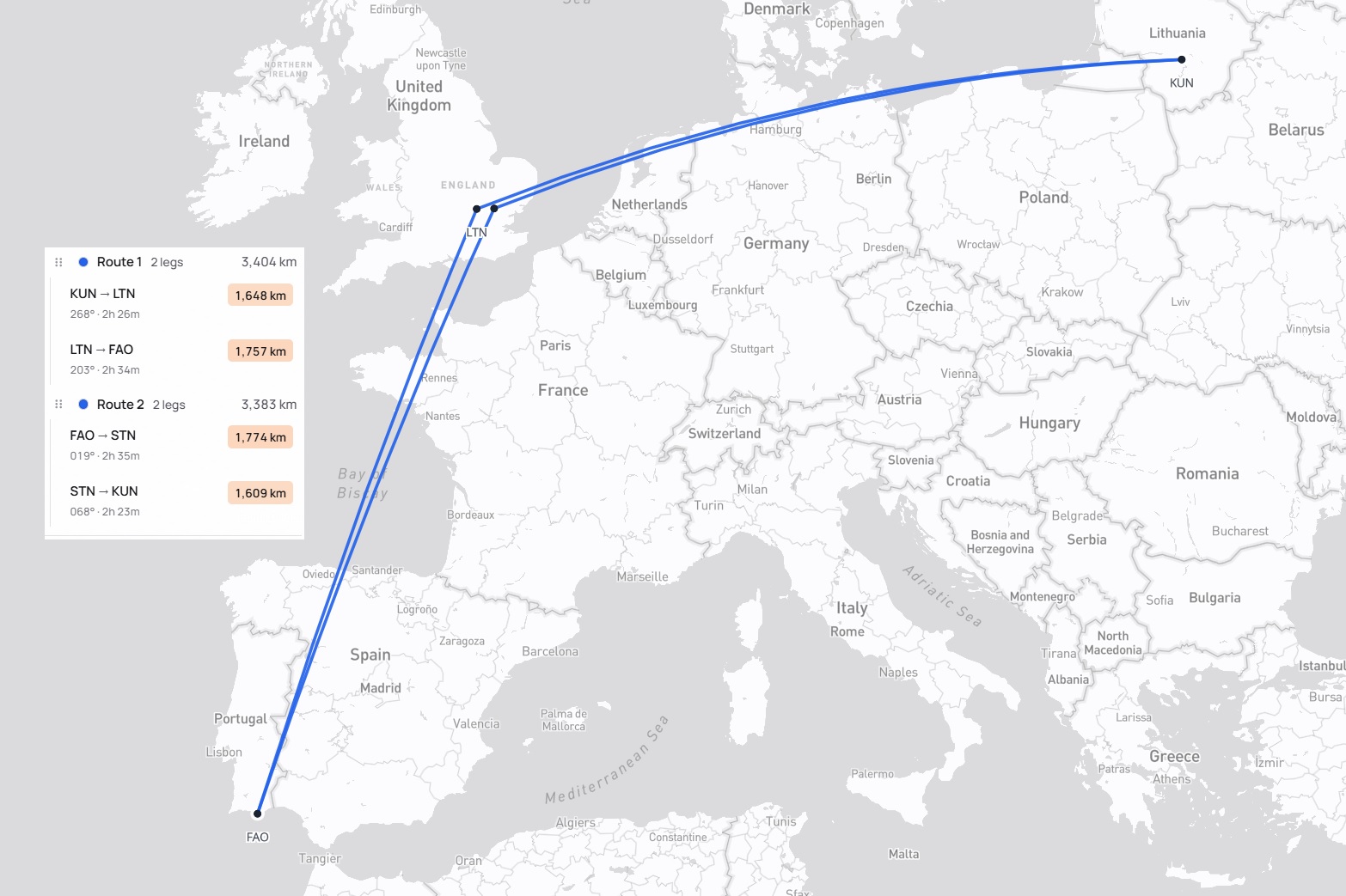 Kelionės maršrutas Kaunas – Londonas – Faro – Londonas – Kaunas