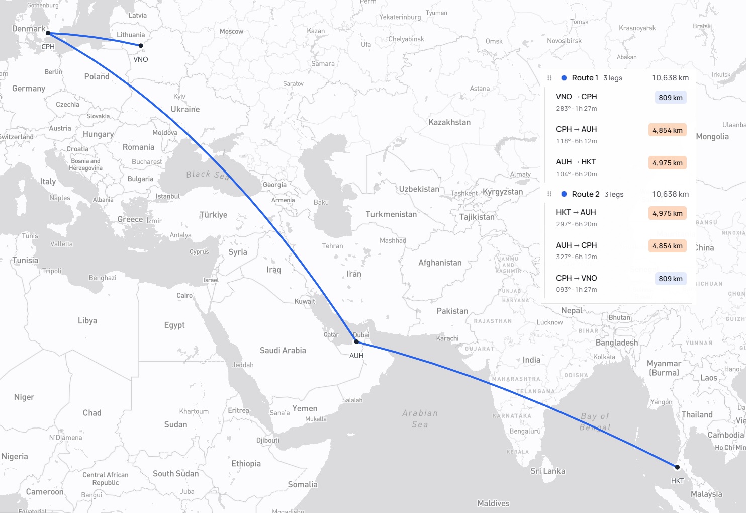 Kelionės maršrutas Vilnius – Kopenhaga – Abu Dabis – Puketo sala – Abu Dabis – Kopenhaga – Vilnius
