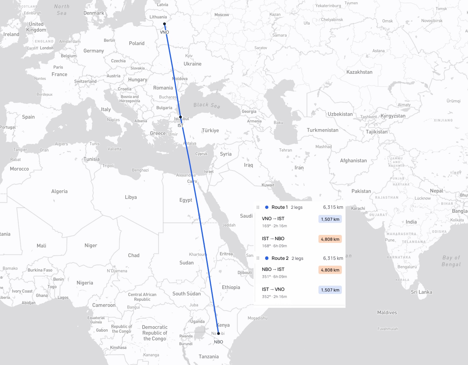 Kelionės maršrutas Vilnius – Stambulas – Nairobis – Stambulas – Vilnius
