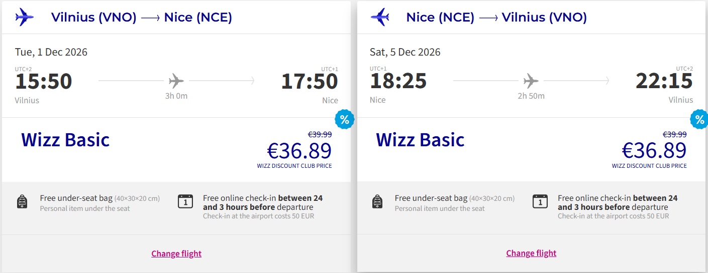 Pigūs bilietai į Nicą iš Vilniaus nuo 74 eurų