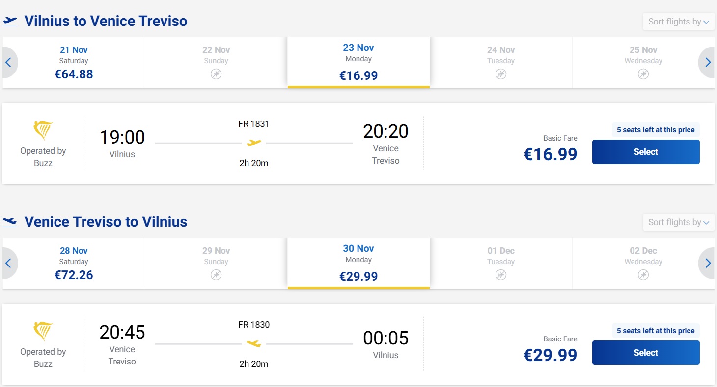 Pigūs bilietai į Veneciją iš Vilniaus nuo 46,98 euro