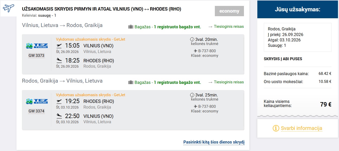 Pigūs bilietai į Rodo salą iš Vilniaus nuo 79 eurų