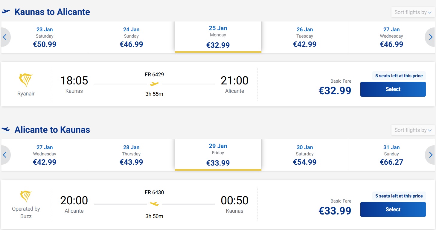 Pigūs bilietai į Alikantę iš Kauno nuo 67 eurų