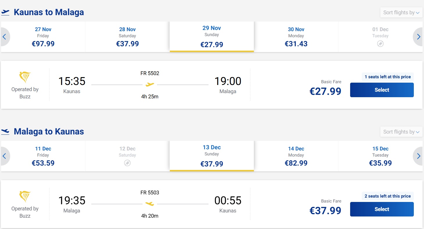 Pigūs bilietai į Malagą iš Kauno nuo 66 eurų
