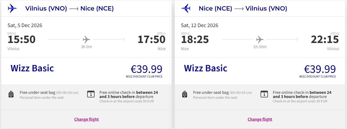 Pigūs bilietai į Nicą iš Vilniaus nuo 79,98 eurų