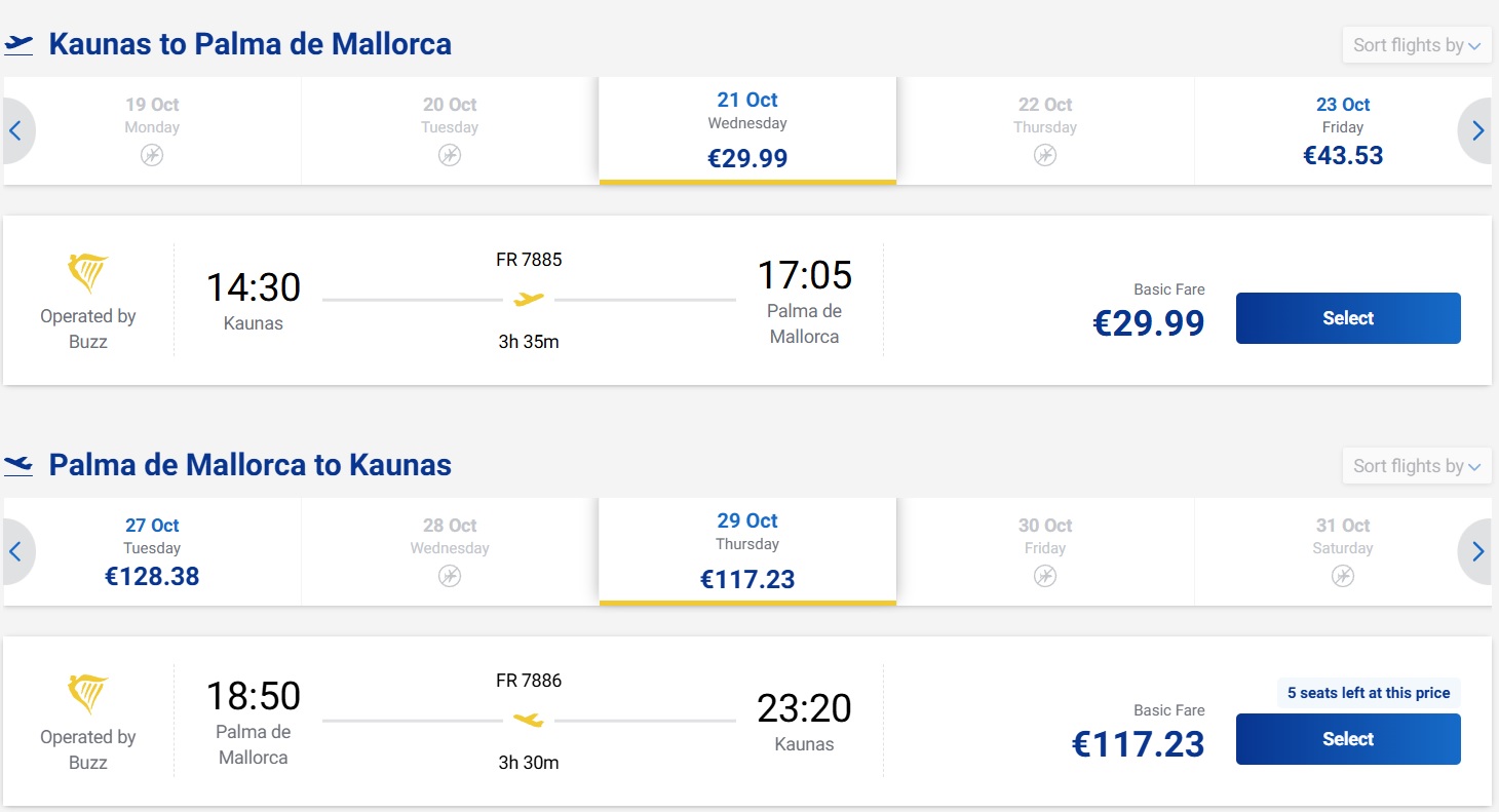 Pigūs bilietai į Maljorką iš Kauno nuo 147 eurų