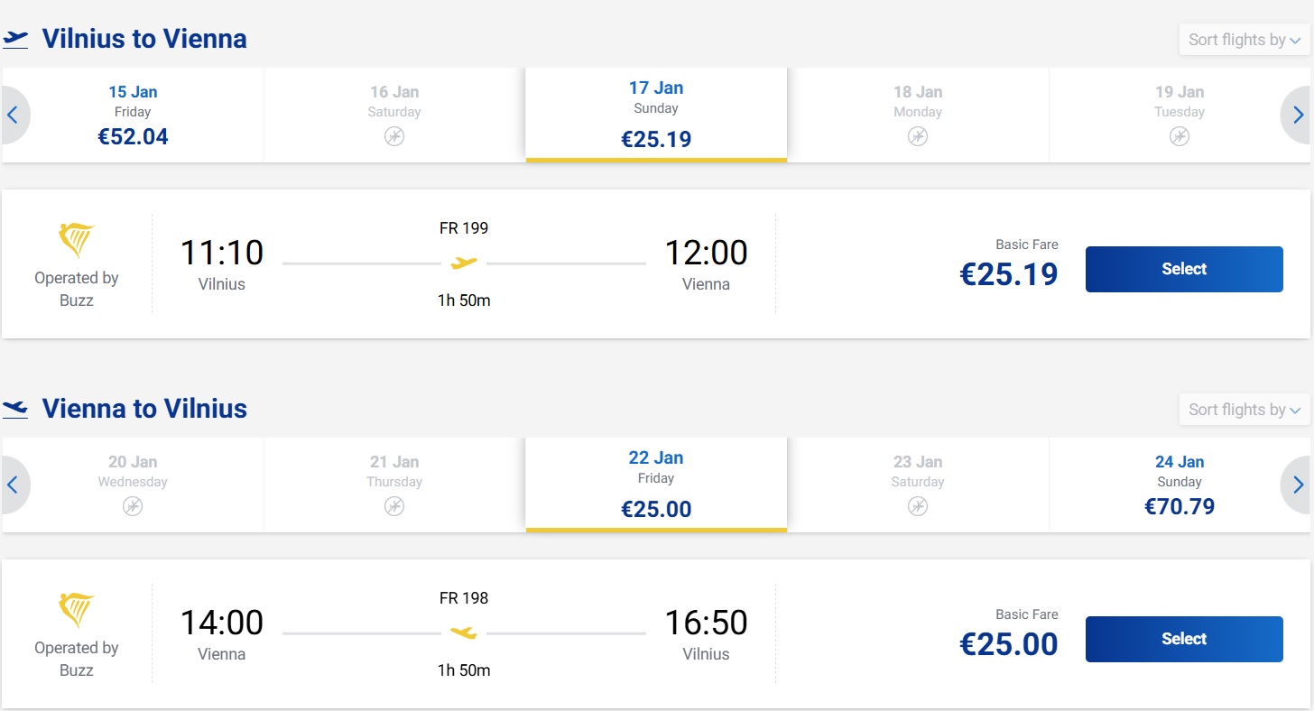 Pigūs bilietai į Vieną iš Vilniaus nuo 51 euro