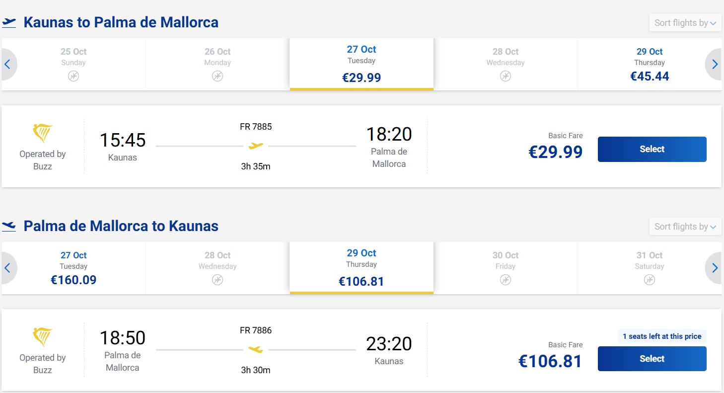 Pigūs bilietai į Maljorką iš Kauno nuo 137 eurų