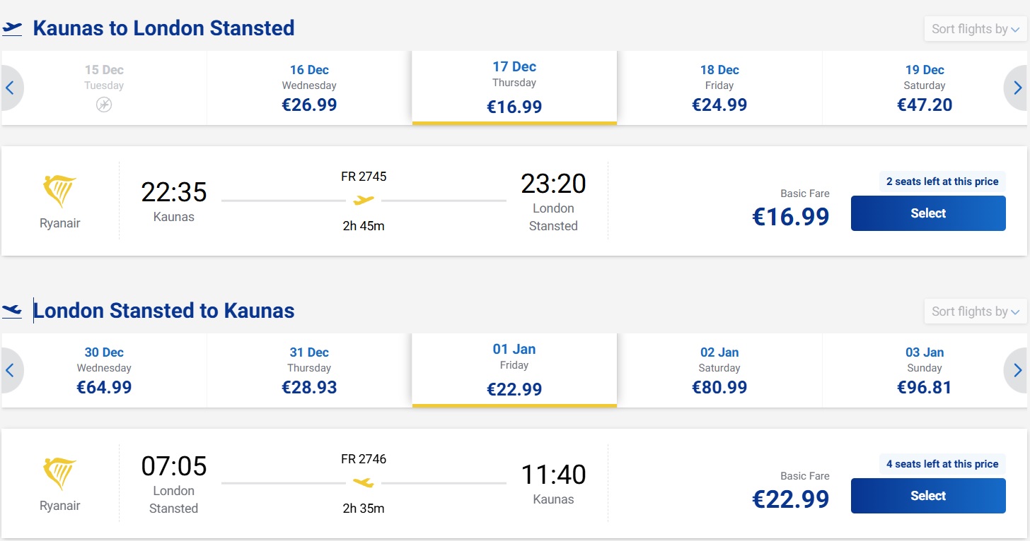 Pigūs bilietai į Londoną iš Kauno nuo 39,98 euro per Kalėdas ir Naujuosius metus