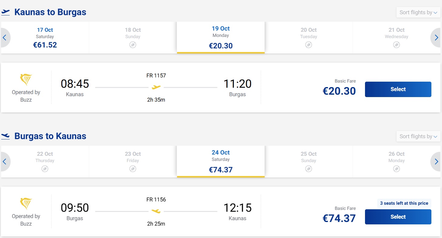 Pigūs bilietai į Burgasą iš Kauno nuo 94,67 euro
