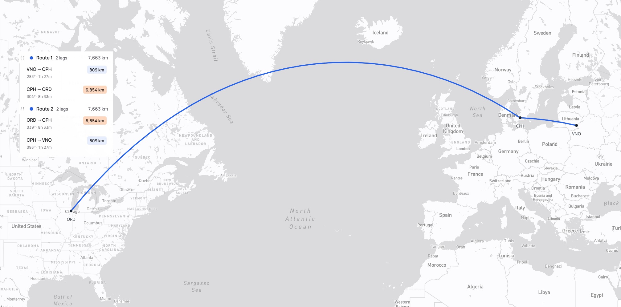 Kelionės maršrutas Vilnius – Kopenhaga – Čikaga – Kopenhaga – Vilnius