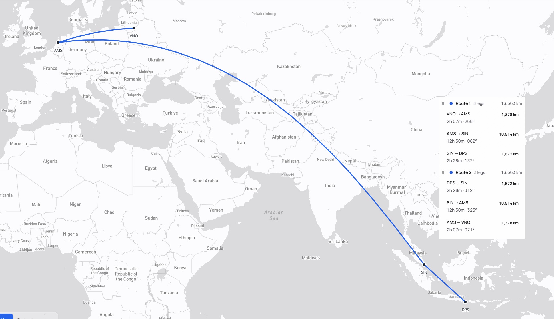 Kelionės maršrutas Vilnius – Amsterdamas – Singapūras – Balis – Singapūras – Amsterdamas – Vilnius