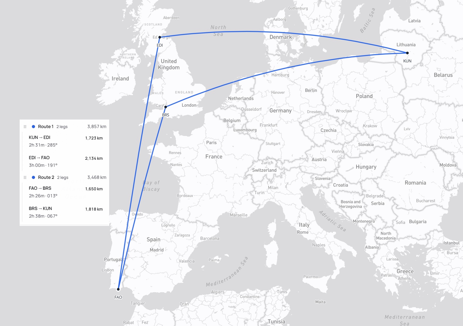 Kelionės maršrutas Kaunas – Edinburgas – Faro – Bristolis – Kaunas