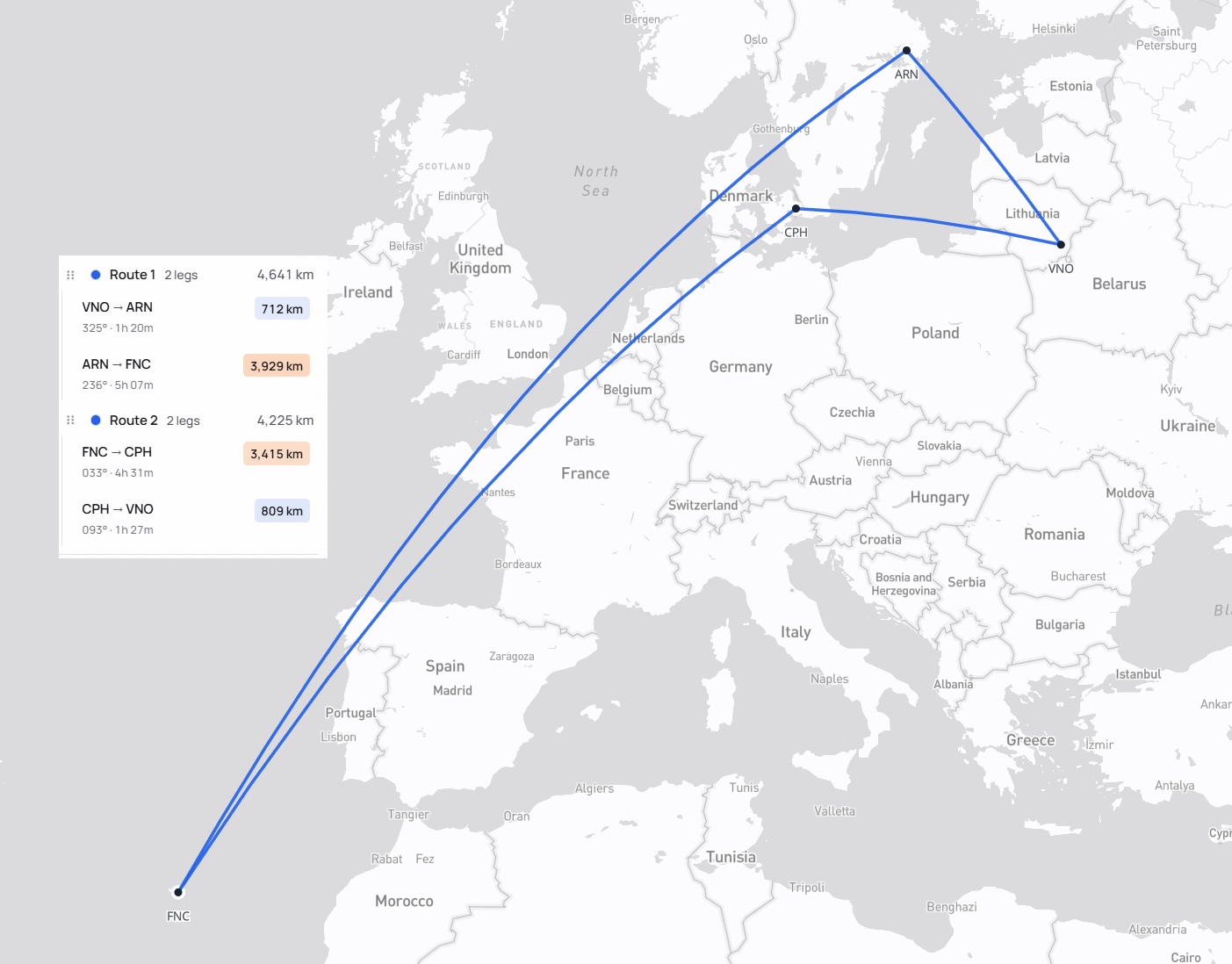 Kelionės maršrutas Vilnius – Stokholmas – Madeira – Kopenhaga – Vilnius