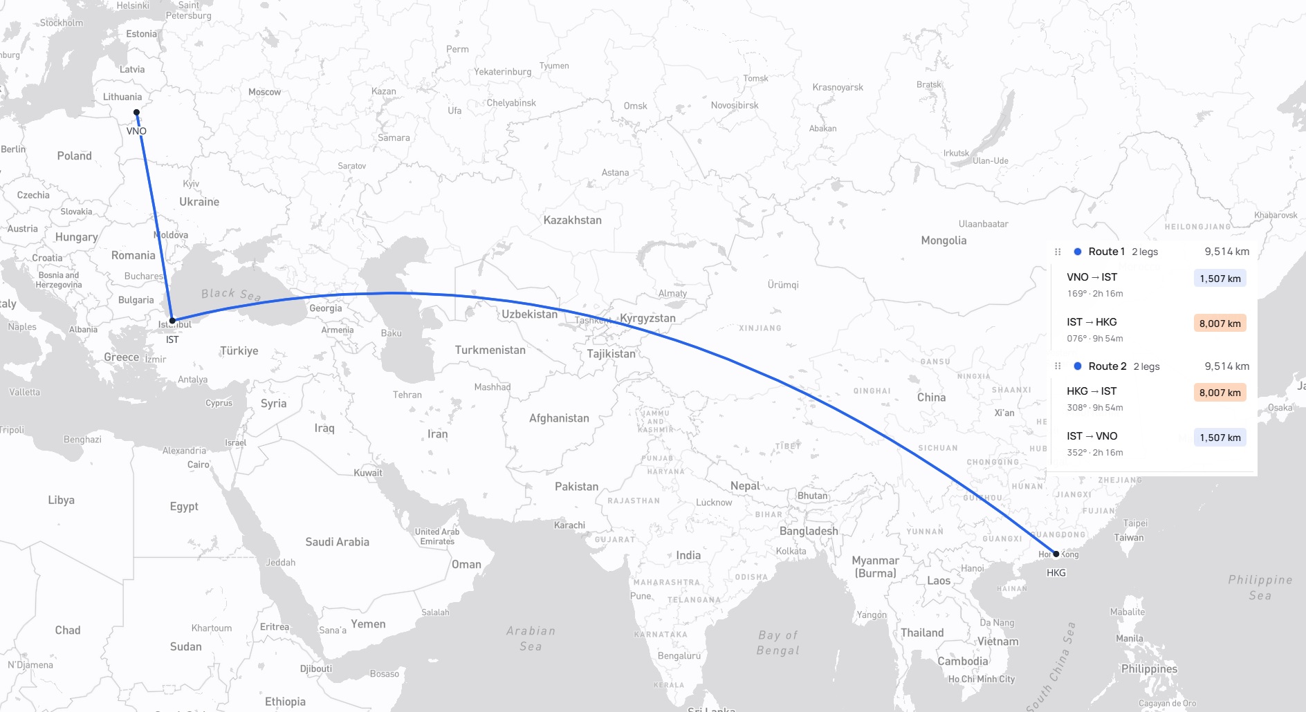 Kelionės maršrutas Vilnius – Stambulas – Honkongas – Stambulas – Vilnius