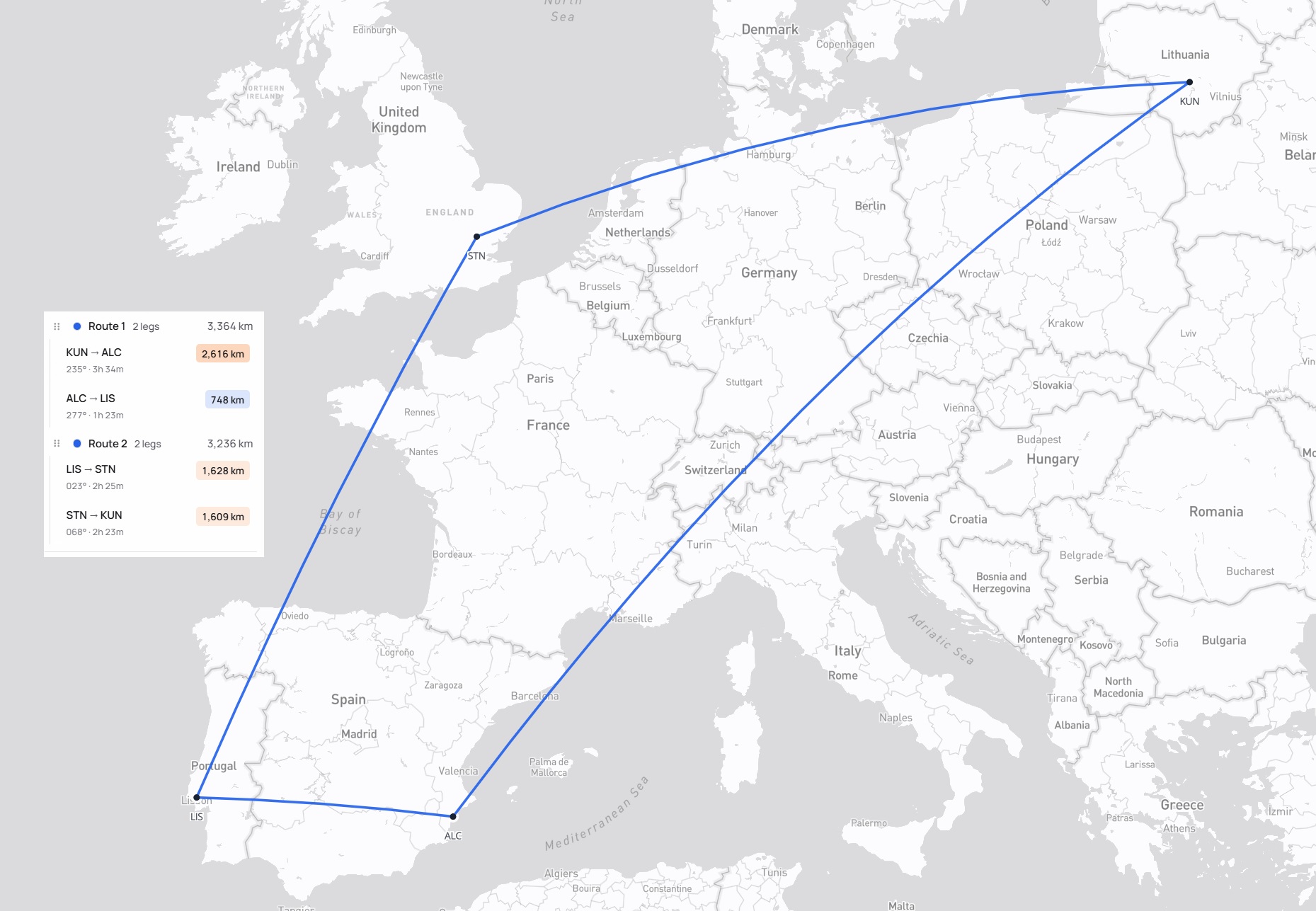 Kelionės maršrutas Kaunas – Alikantė – Lisabona – Londonas – Kaunas
