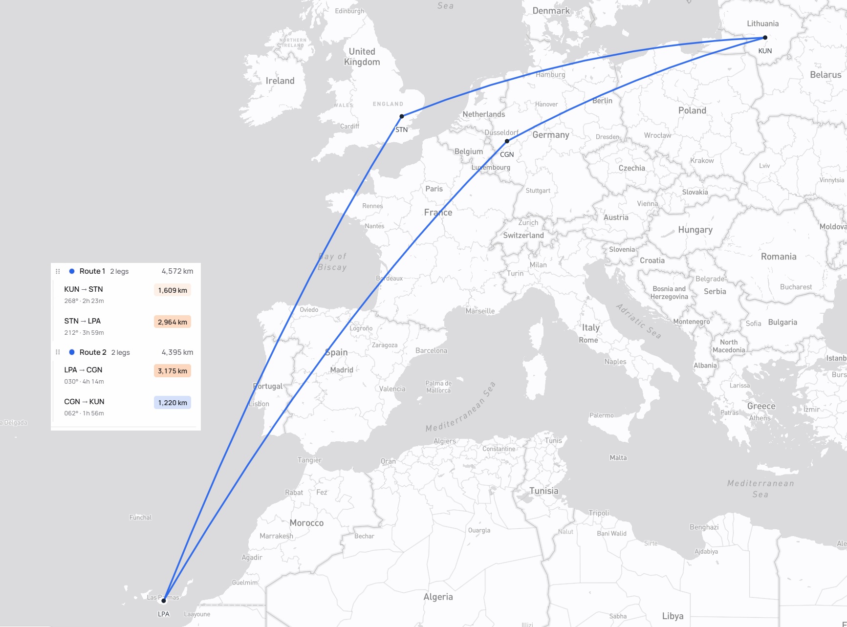Kelionės maršrutas Kaunas – Londonas – Gran Kanarija – Kiolnas – Kaunas