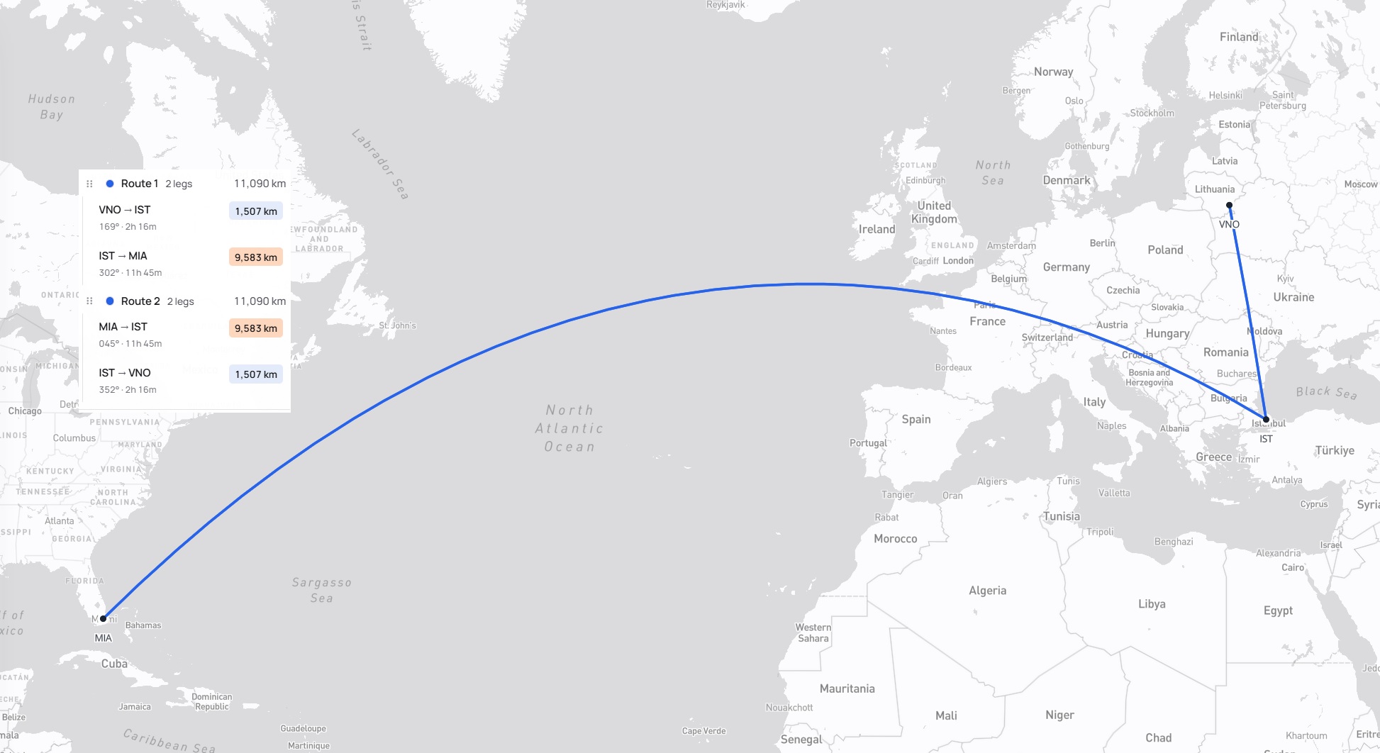 Kelionės maršrutas Vilnius – Stambulas – Majamis – Stambulas – Vilnius