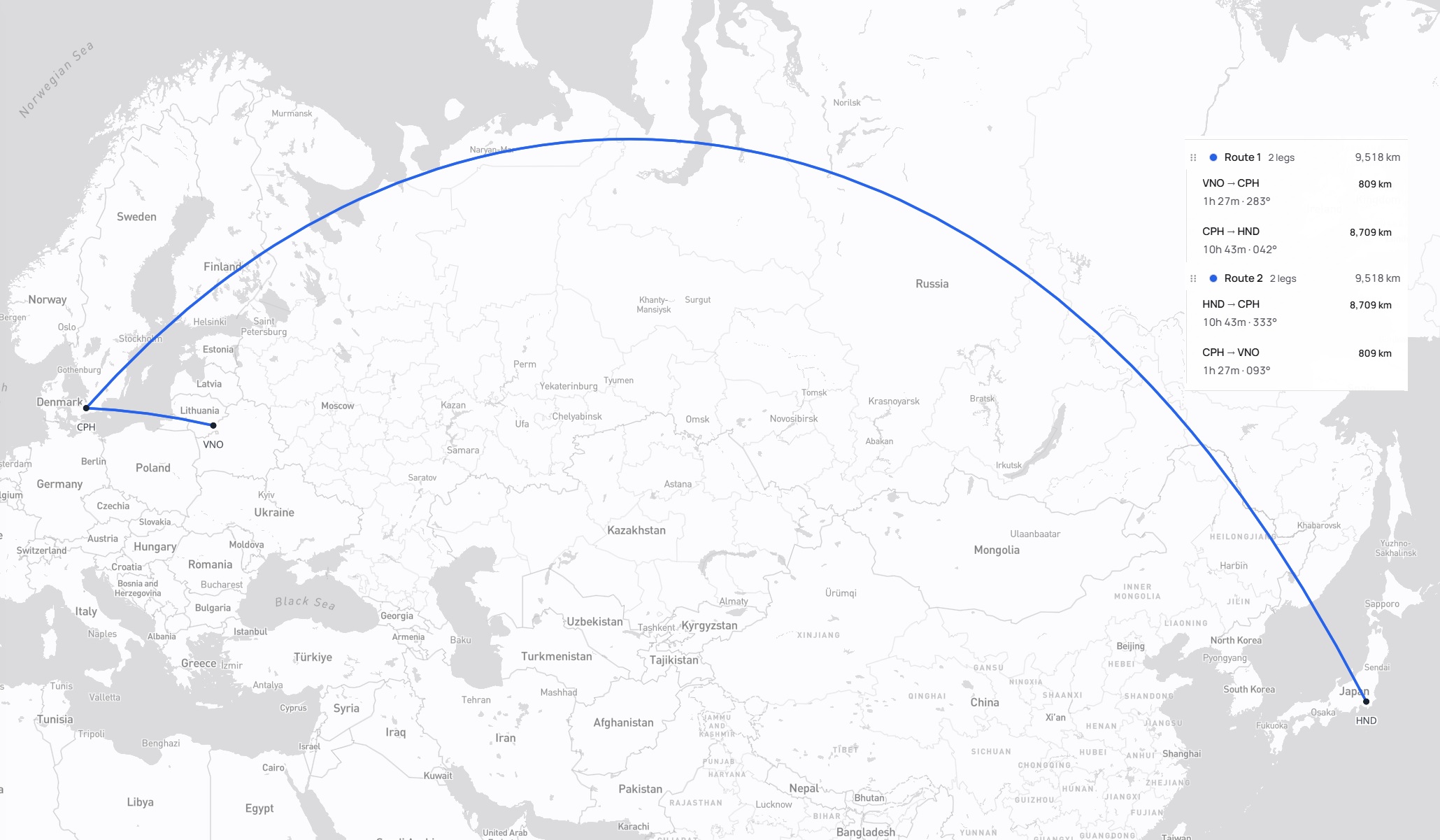 Kelionės maršrutas Vilnius – Kopenhaga – Tokijas – Kopenhaga – Vilnius
