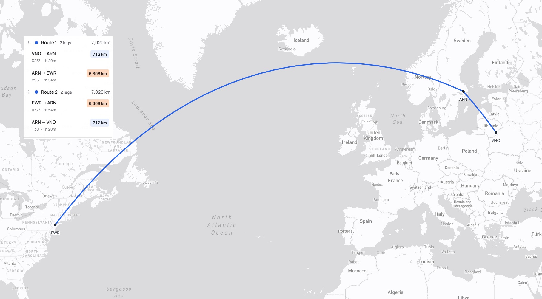 Kelionės maršrutas Vilnius – Stokholmas – Niujorkas – Stokholmas – Vilnius