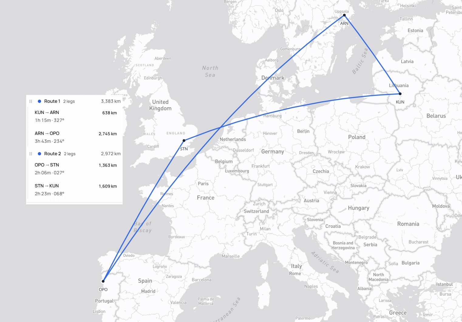 Kelionės maršrutas Kaunas – Stokholmas – Portas – Londonas – Kaunas