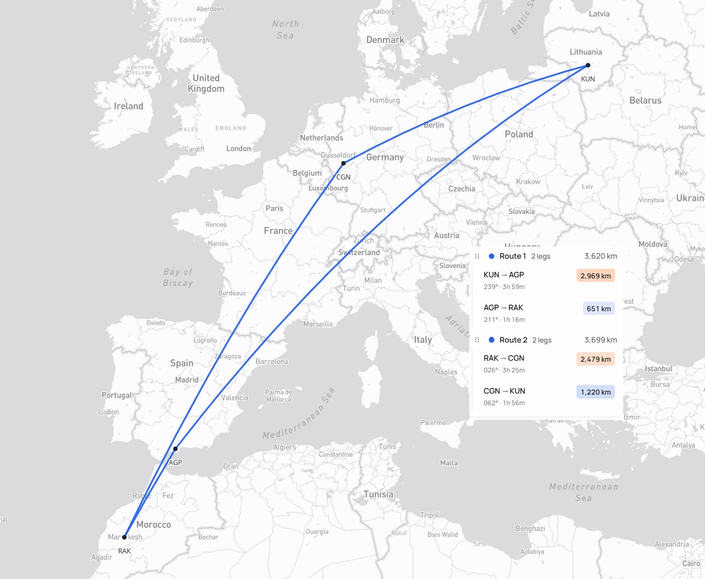 Kelionės maršrutas Kaunas – Malaga – Marakešas – Kiolnas – Kaunas