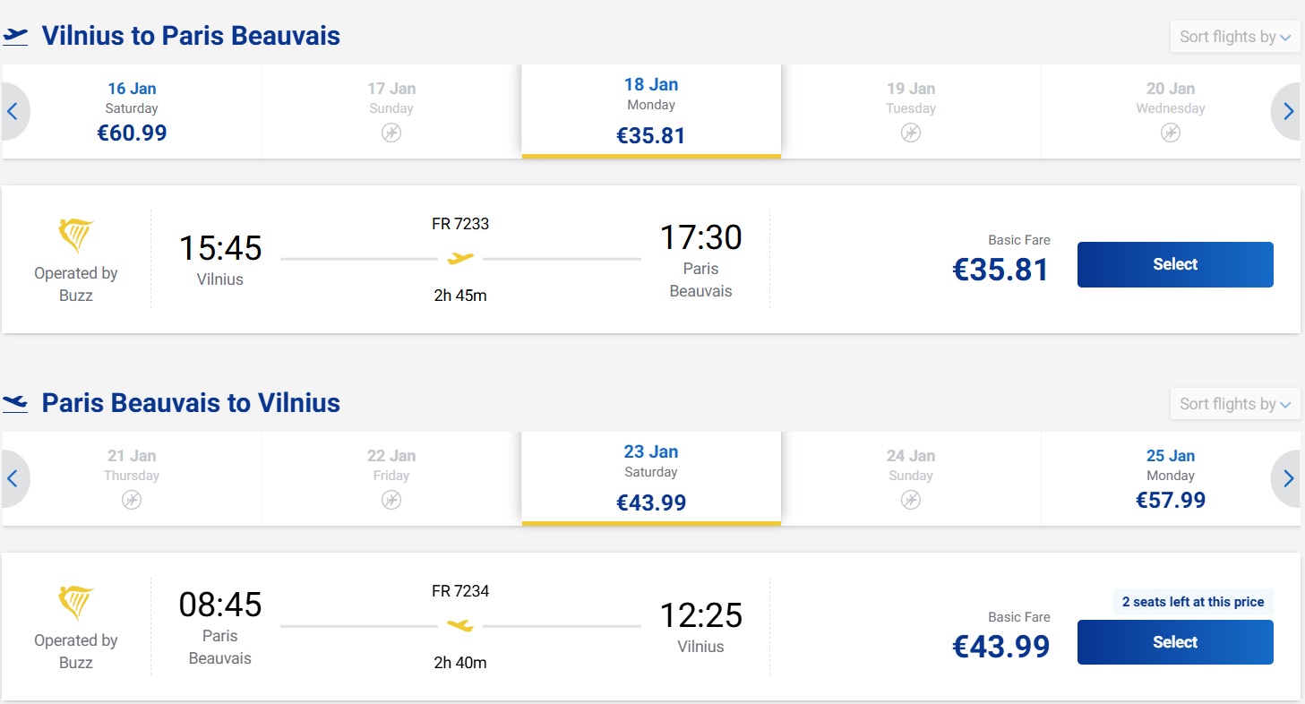 Pigūs bilietai į Paryžių iš Vilniaus nuo 79,80 euro