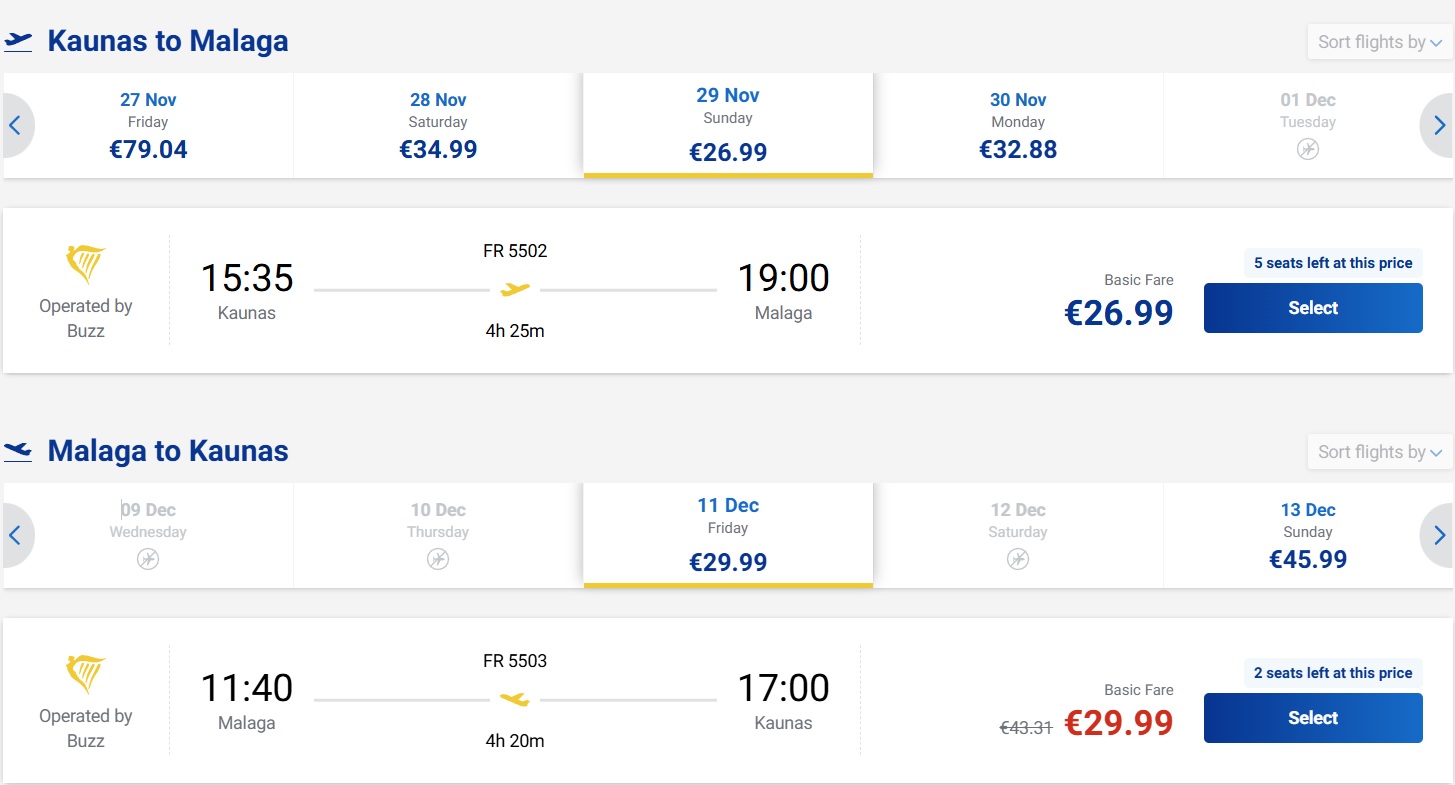 Pigūs bilietai į Malagą iš Kauno nuo 57 eurų