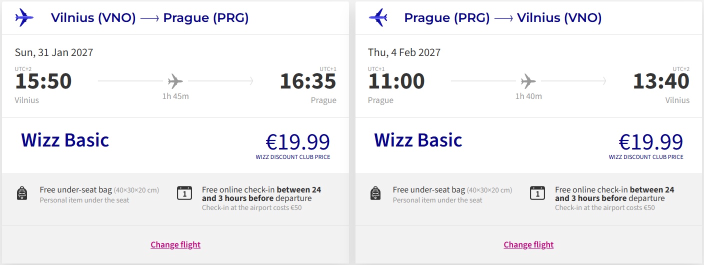 Pigūs bilietai į Prahą iš Vilniaus nuo 39,98 euro