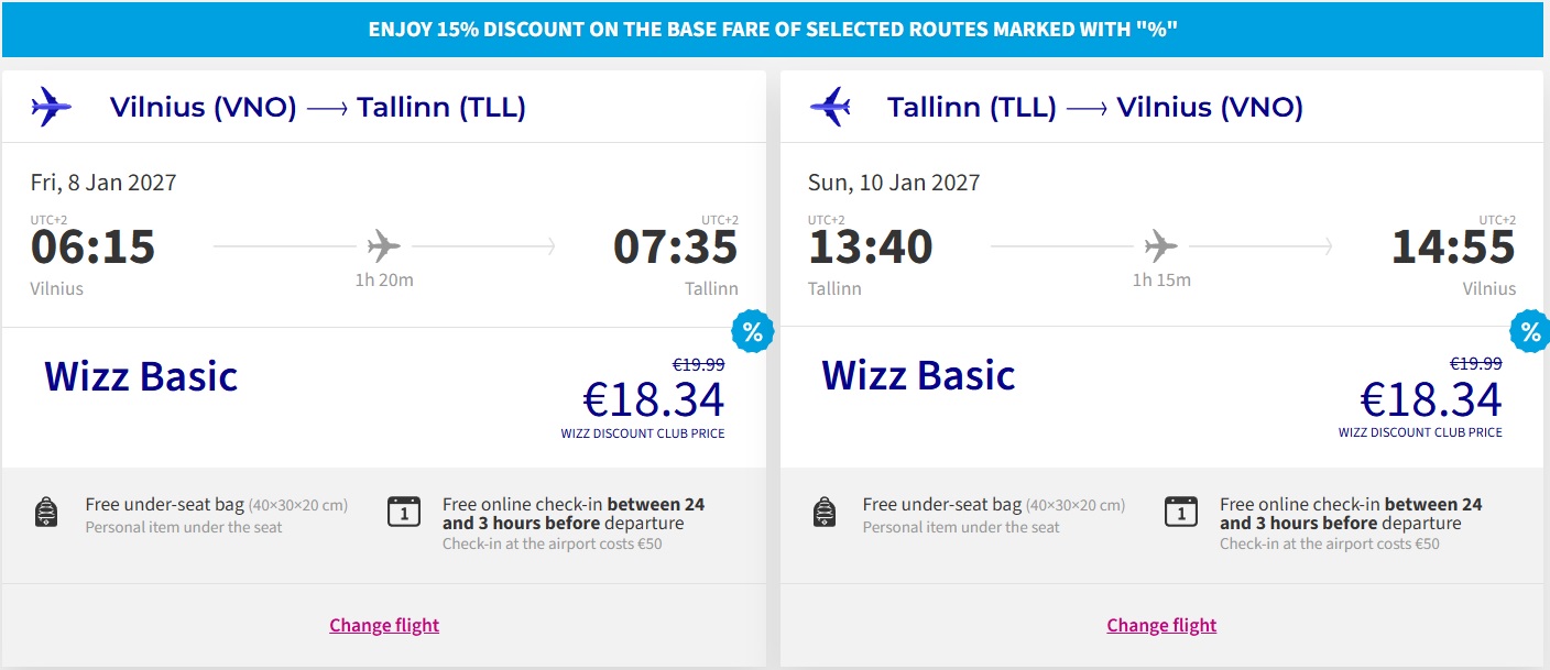 Pigūs bilietai į Taliną iš Vilniaus nuo 36,68 euro