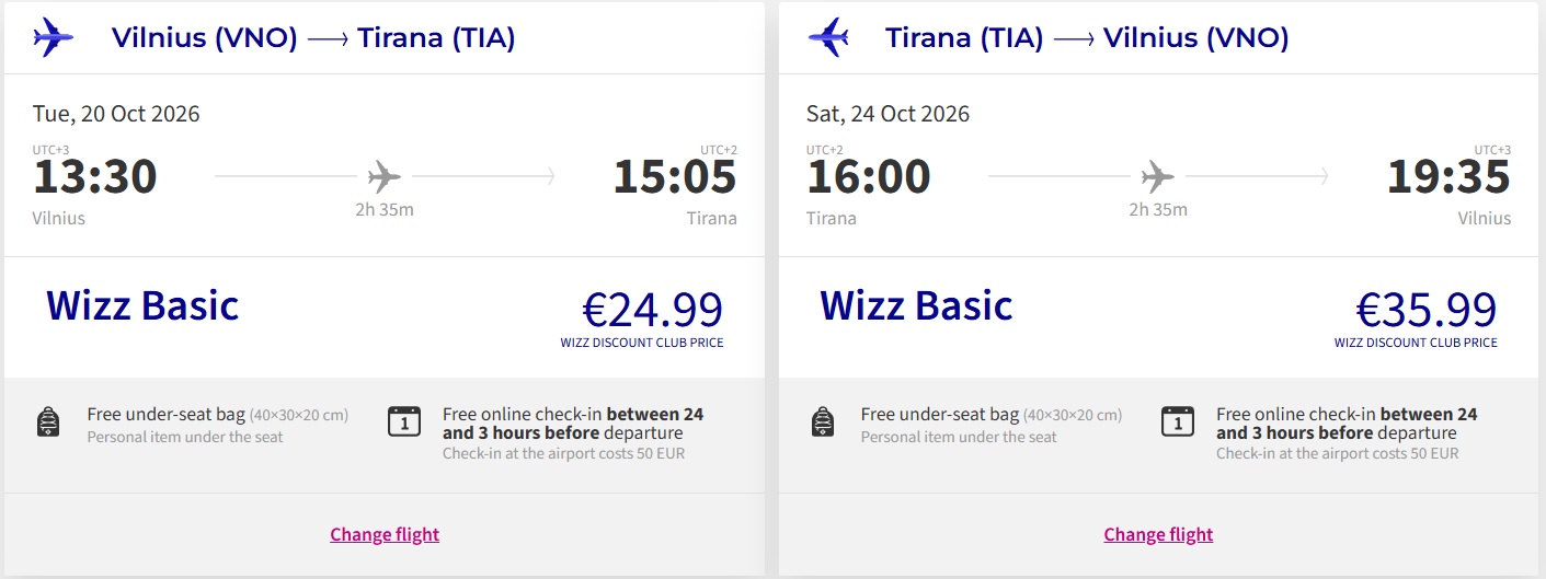Pigūs bilietai į Tiraną iš Vilniaus nuo 61 euro